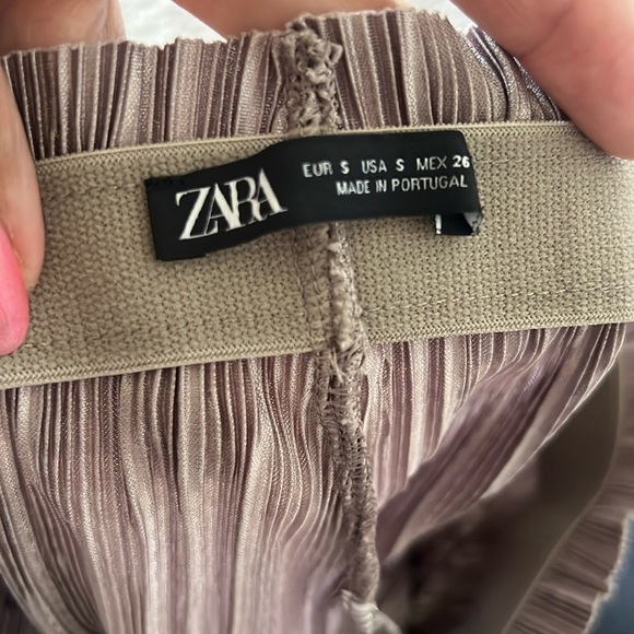 ZARA Pleated Culottes Plisse Wide Leg Pants Elastic Waist Mink Tan - Picture 7 of 7